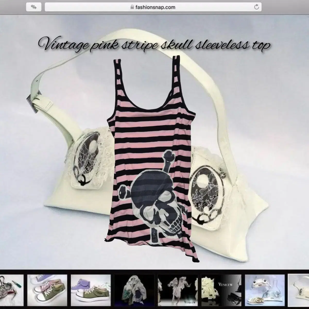 Vintage pink stripe skull sleeveless top